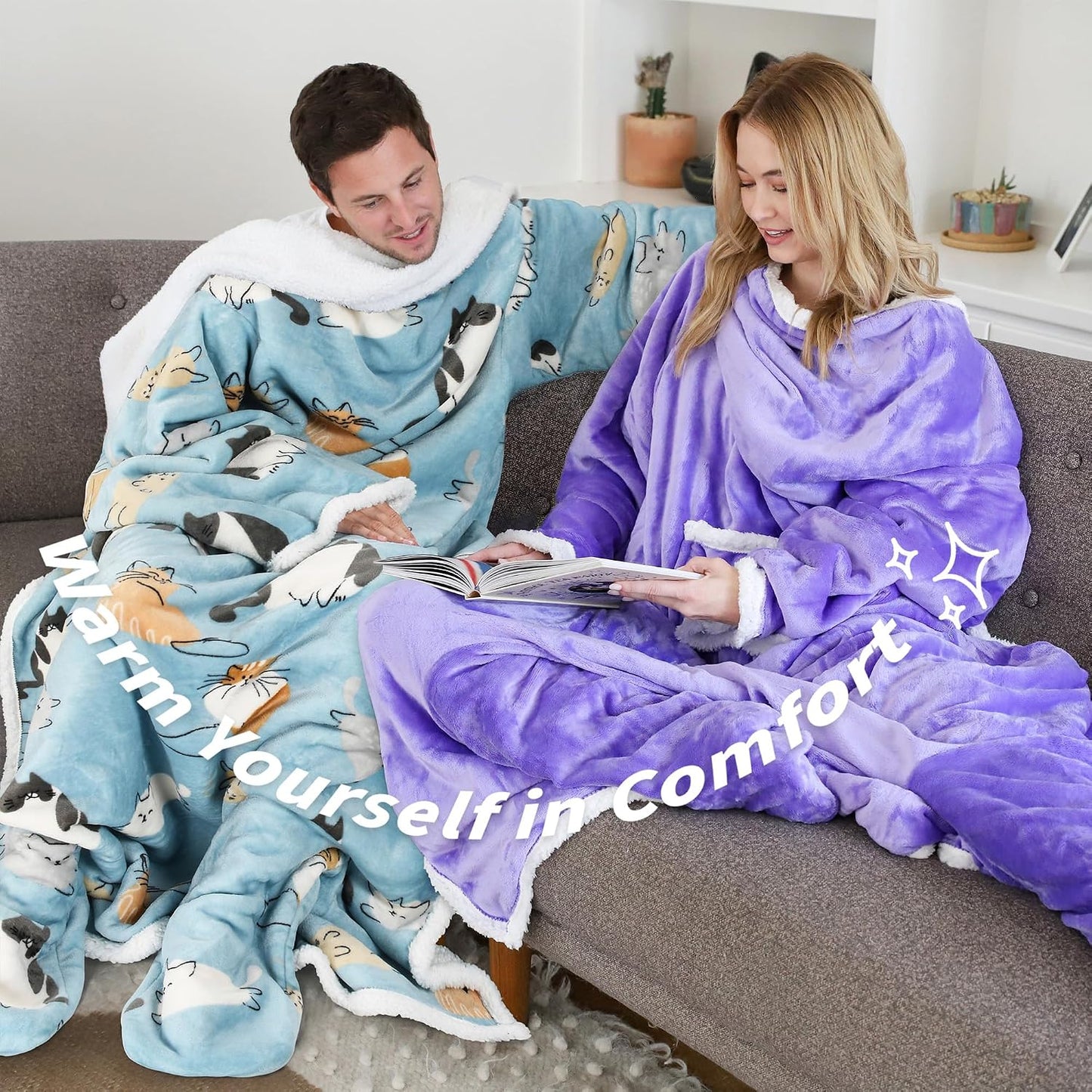 Catalonia Wearable Blanket with Sleeves & Foot Pocket for Adults | Soft Fleece Throw Wrap with Hands-Free Comfort, Perfect for Reading, TV Time & Relaxing, Christmas Gift for Women & Men
