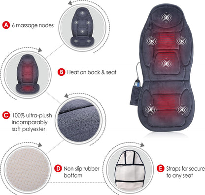 Snailax Back Massager with Heat, Vibration Massage Chair Pad, Seat Cushion | 10 Motors, 5 Modes, 3 Intensities, 2 Heat Settings, 3 Heating Areas, 30/60/90-Min Timer, Foldable, Carry Bag, 2026 Upgraded
