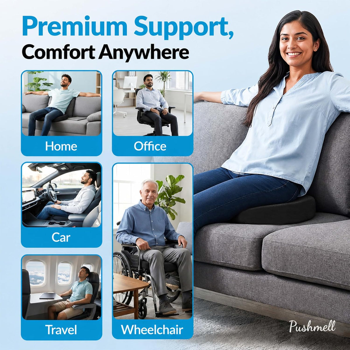 Premium Memory Foam Gel Seat Cushion for Tailbone, Coccyx, Back & Sciatica Pain Relief – Fits 17.5” x 14” Seats, Ergonomic Office & Desk Chair Cushions for Home, Car – Includes Bonus Extra Cover