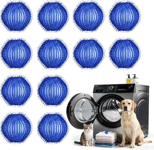 Pet Hair Remover for Laundry 12PCS Reusable Fur Catcher for Washer Dryer | Reusable Pet Hair Remover for Washing Machine, Dog Cat Fur Catcher for Laundry, Works on Clothes, Blankets, Towels, Sheets
