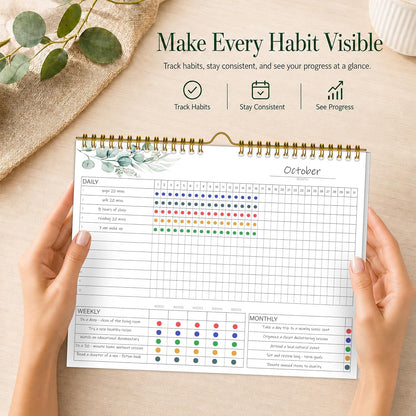 Habit Tracker Calendar Undated for Daily, Weekly & Monthly, 7.5" x 10"