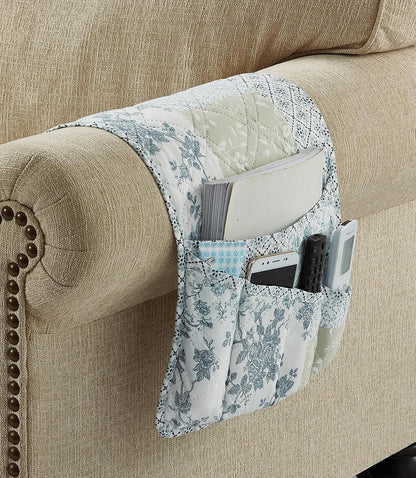 Brilliant Sunshine Burgundy Toile Floral Couch Armrest Cover, 35"×13" | Washable Magazine Holder, Armrest Organizer & Caddy on Sofa, Recliner, Armchair, Storage for Remote Controls, Phone, iPad