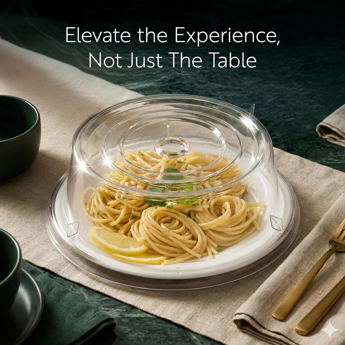 Restaurantware Cater Tek 11 Inch Polycarbonate Plate Cover 1 Shatterproof Dish Cover - Microwavable Endures Up To 210F Clear Plastic Splatter Cover With Finger Hole For 11 Inch Plates
