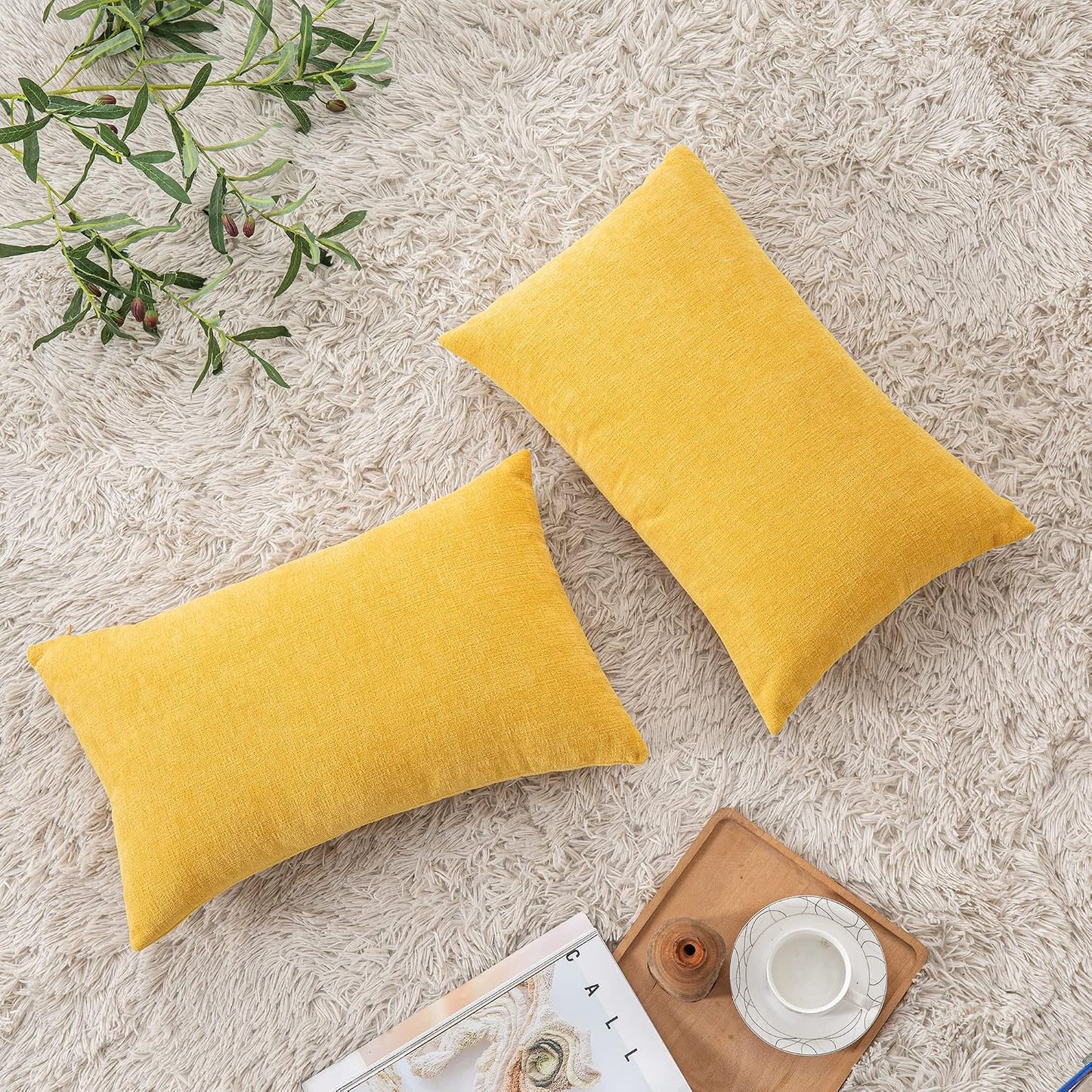 GAWAMAY Lumbar Support Pillow Decorative Rectangle Throw Pillow Covers 12"x20" Inch Set of 2, Soft Chenille Fall Pillowcase for Living Room Bedroom Sofa Couch Cushion Cover Grey 30x50cm (No Insert)