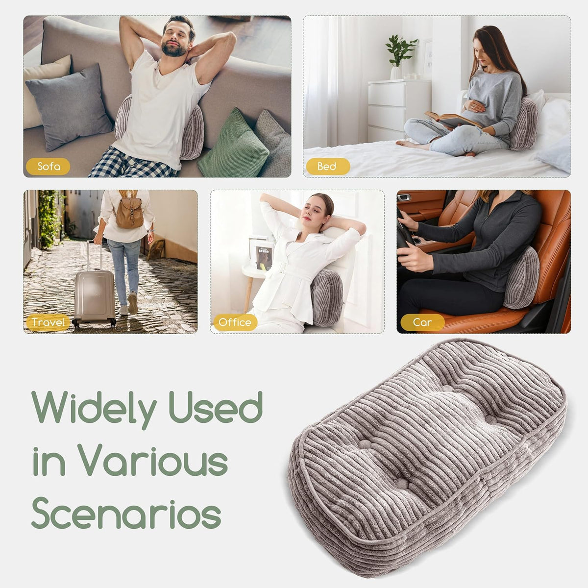 HIGOGOGO Lumbar Support Pillow for Recliner Chair/Accent Chair/Couch/Office Chair, Tufted Corduroy Back Support Cushion for Elderly, Recliner Cushions for Back Rest, Pain Relief, Reading, Dark Grey