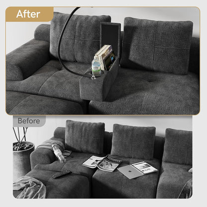Couch Caddy with Cup Holder, 20.3 Inch White Armrest Console | Removable Sofa Armrest Organizer with Charging and Phone Holder, Storage for Remotes, Snacks and Everyday Essentials