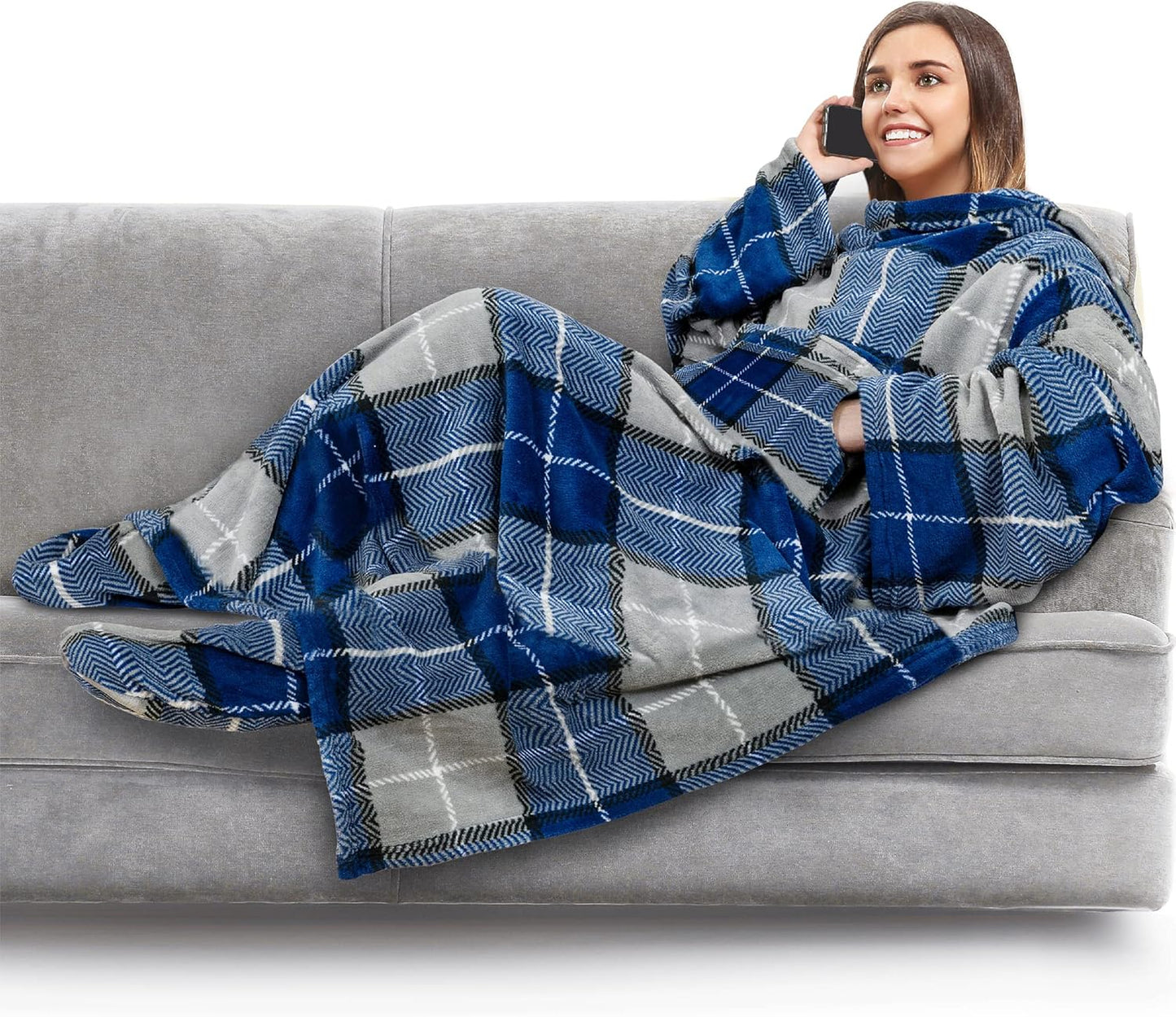 PAVILIA Fleece Blanket with Sleeves, Foot Pockets for Women Men Adults, Plush Wearable Blanket Throw Wrap, Warm Snuggle Blanket Robe, Cozy Gift Ideas Wife Mom, Dark Purple