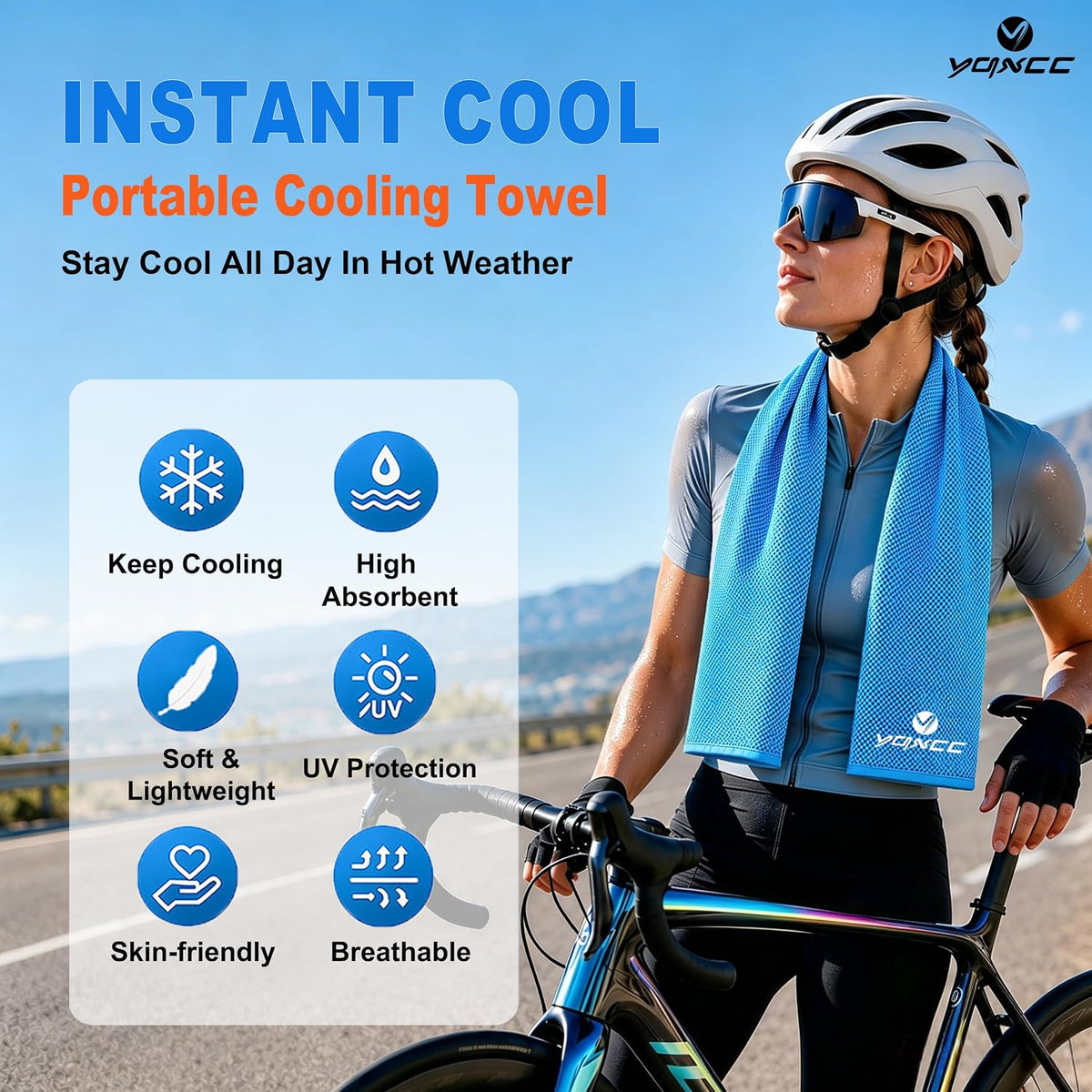 YQXCC 4 Pack Cooling Towels (40"x12"), Ice Cool for Neck & Face