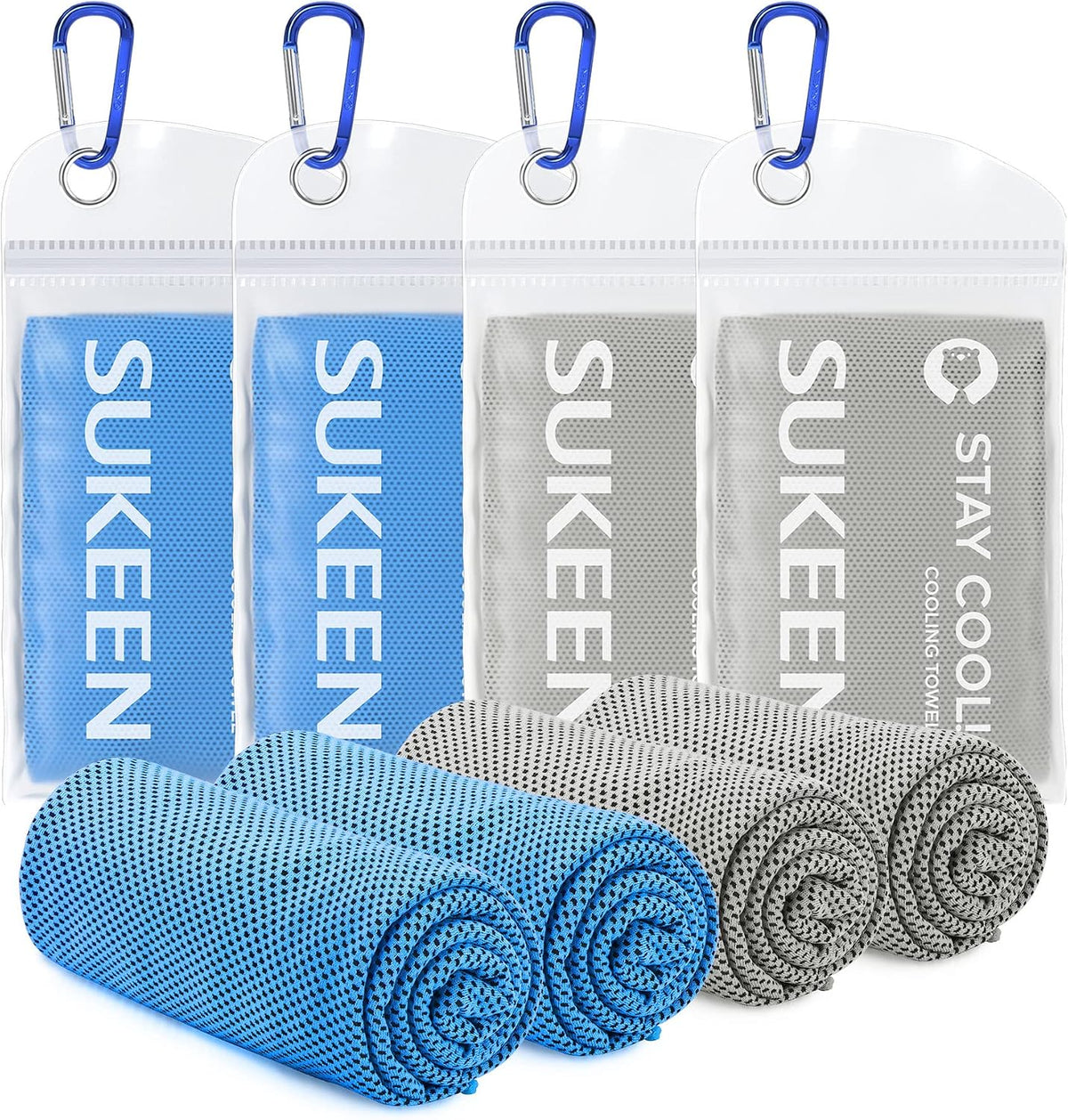 Sukeen 4 Pack Cooling Towels (40"x 12"), Cooling Neck Wraps, Soft Ice Towel