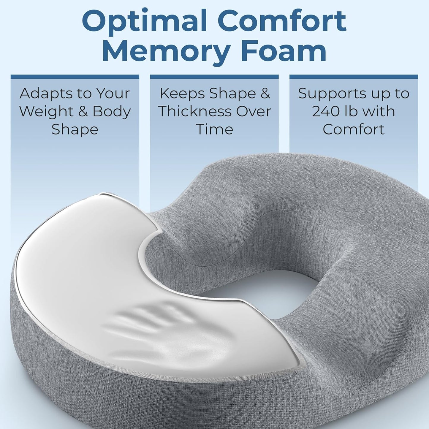 5 STARS UNITED Donut Pillow for Tailbone Pain & Hemorrhoids – Large Memory Foam Seat Cushion for Bed Sore-Prone Areas & Pressure Relief – Prostate, Postpartum & Pregnancy Support, Black Mesh Cover