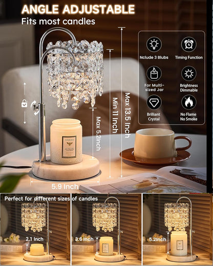 Candle Warmer Lamp with Timer Dimmer Adjustable Height Candle Warmer with Marble Base for Jar Candles,Candle Lamp with 3 Bulbs for New Home Decor, Women Mom Christmas Birthday Gifts, French Gold