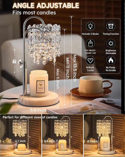 Candle Warmer Lamp with Timer Dimmer Adjustable Height Candle Warmer with Marble Base for Jar Candles,Candle Lamp with 3 Bulbs for New Home Decor, Women Mom Christmas Birthday Gifts, French Gold