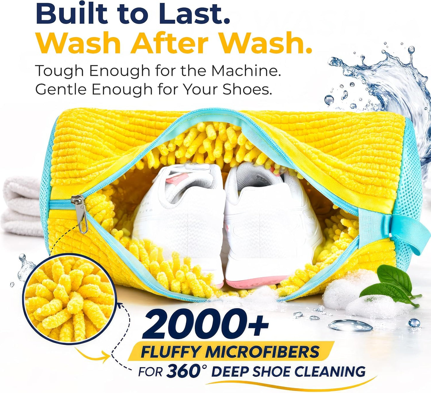 Shoe Washing Machine Bag (2 Pack) – 360° Thick Protection, Highly Durable Mesh Sneaker Washer w/Zipper Lock & Side Pockets – Deep Cleaning Sneaker Laundry Bag for Spotless Shoes