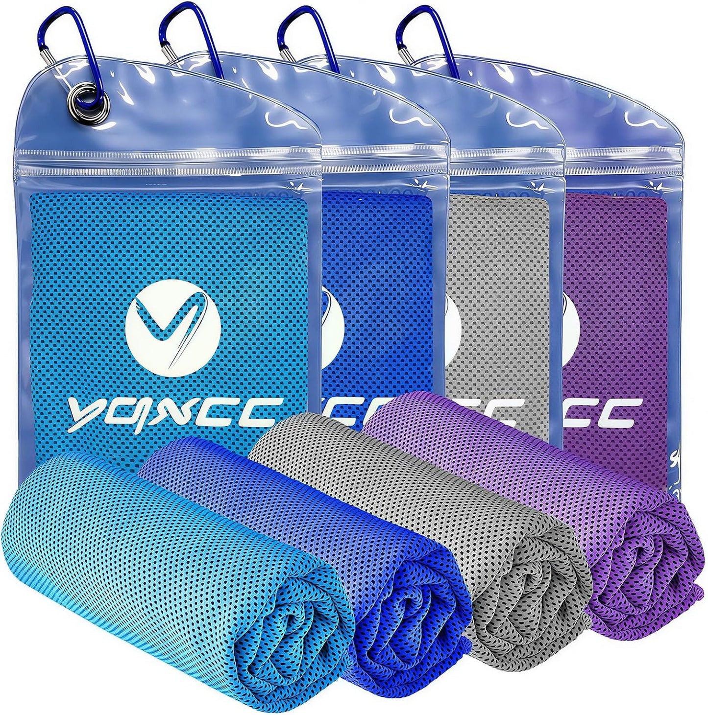 YQXCC 4 Pack Cooling Towels (40"x12"), Ice Cool for Neck & Face | Soft Breathable Microfiber, Instant Cool Sports Towel for Gym, Yoga, Golf, Running, Camping, Outdoor Activities & Hot Weather