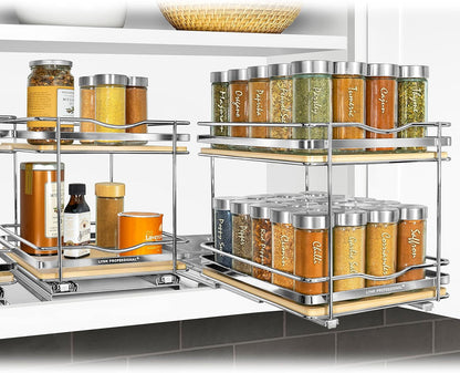LYNK PROFESSIONAL® Pull Out Spice Organization for Cabinets - 4-3/8 inch Wide – Spice Rack for Inside Cabinets, Slide Out Spice Rack Organizer for cabinet – Pull Out Spice Rack, Sliding 2 Tier Chrome