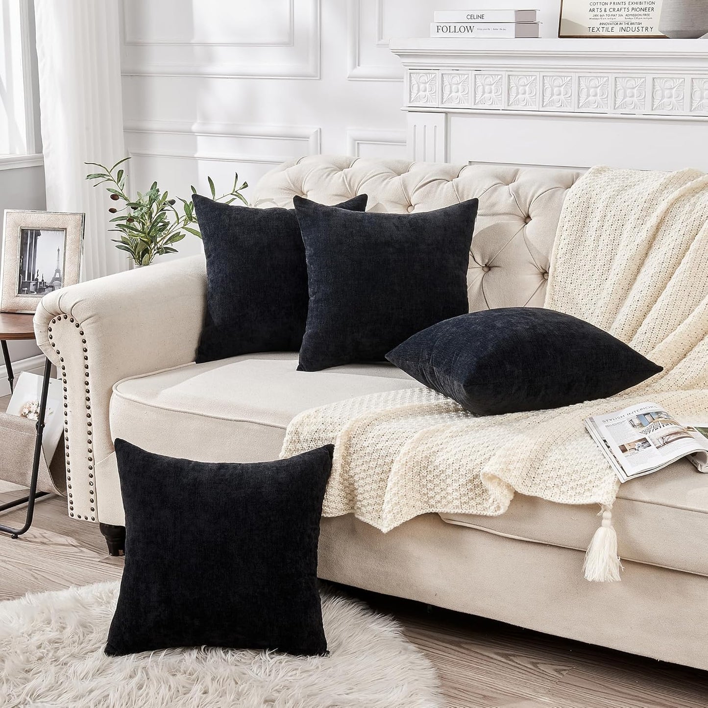 GAWAMAY Lumbar Support Pillow Decorative Rectangle Throw Pillow Covers 12"x20" Inch Set of 2, Soft Chenille Fall Pillowcase for Living Room Bedroom Sofa Couch Cushion Cover Grey 30x50cm (No Insert)
