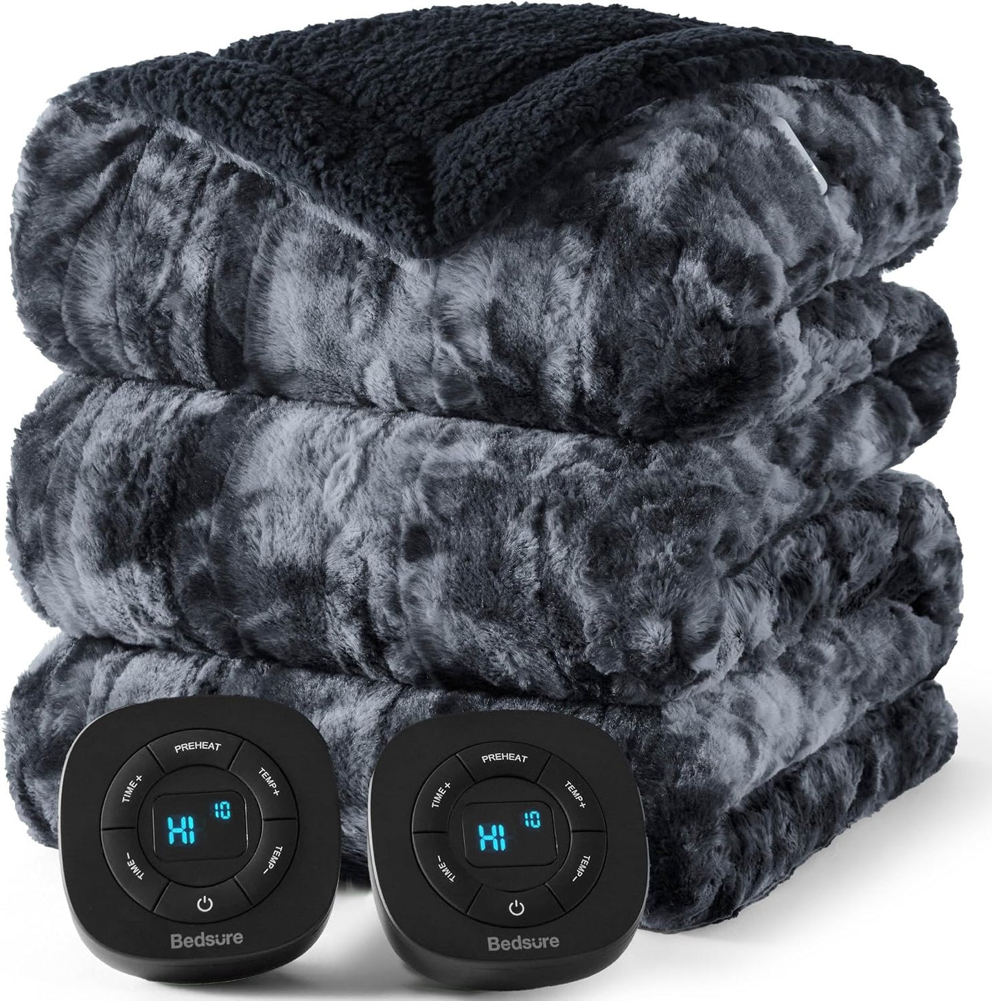 Bedsure Heated Blanket Throw Blanket with Preheat Function - Fast Heating Electric Blanket, Soft Flannel Throw with 6 Time Settings(Up to 10H), 6 Heating Settings, Gifts for Grandma (50"x60", Grey)