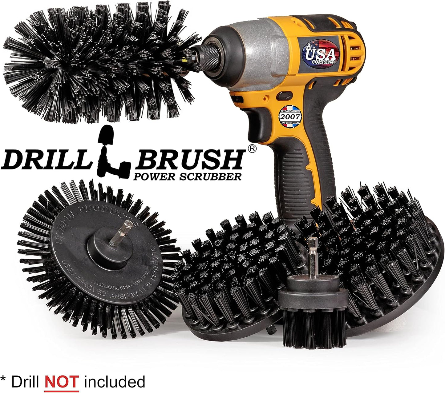 Grout Cleaner Kit - Bathroom Drill Brush Attachment Set - Shower Cleaner | Household Cleaning Supplies - Tub Scrubber - Toilet Brush - Spotless Tiles - Power Scrubbing Nylon Bristles