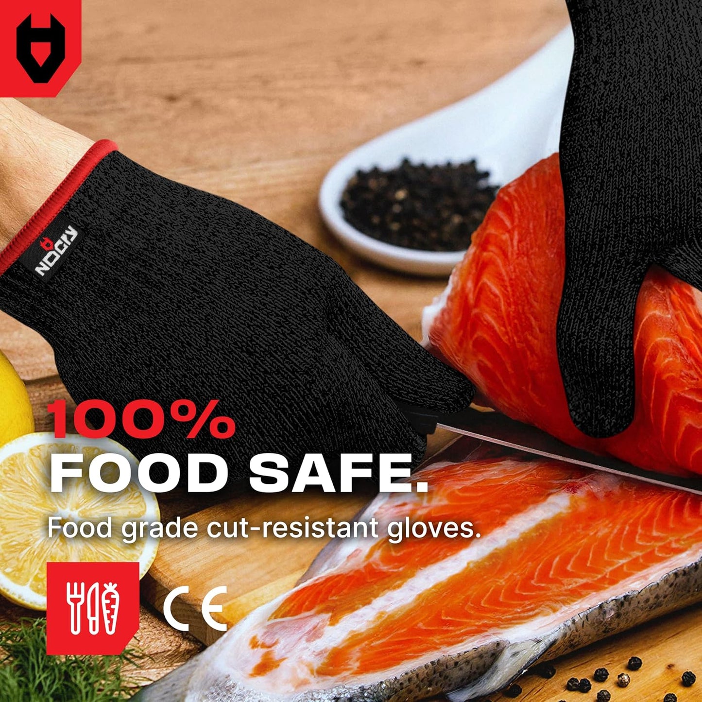 NoCry Premium Cut Resistant Gloves Food Grade — 100% Food Safe — Level 5 Meat Cutting Glove for Chefs & Butchers — Perfect Mandoline Glove or Oyster Shucking Gloves with Superior Comfort & Dexterity
