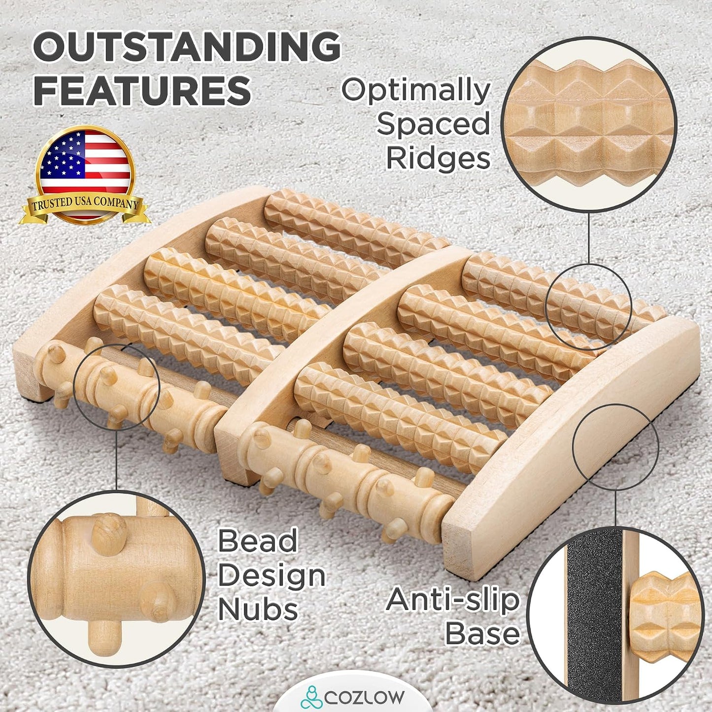 COZLOW - Foot Massager for Plantar Fasciitis Relief - Wooden Massage Roller with Arch Shape Design - Foot Pain Relief, Neuropathy, Heel Spur Pain, Stress Relief, and Relaxation - Muscle Therapy Tool
