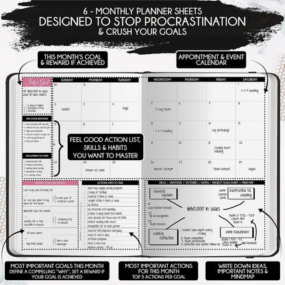 Freedom Mastery Daily Journal of Gratitude, Productivity & Habit Tracker | Undated 90-Day Planner with Daily Reflection, Mindfulness, Positivity, Vision Board & Stickers, Gratitude Journal for Women