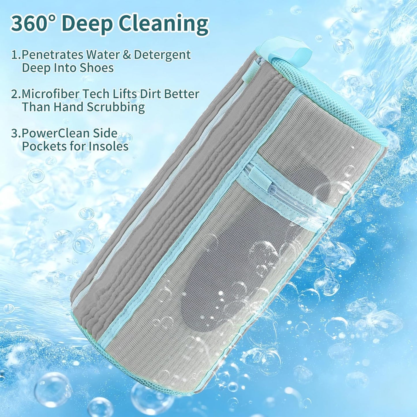 Shoe Washing Machine Bag: 2 pcs laundry Shoe Bag for Washer and Dryer – Dual Mesh Pockets for Insoles & Laces - 360° Deep Clean Bag for Sneakers Tennis Running Shoes(Grey)