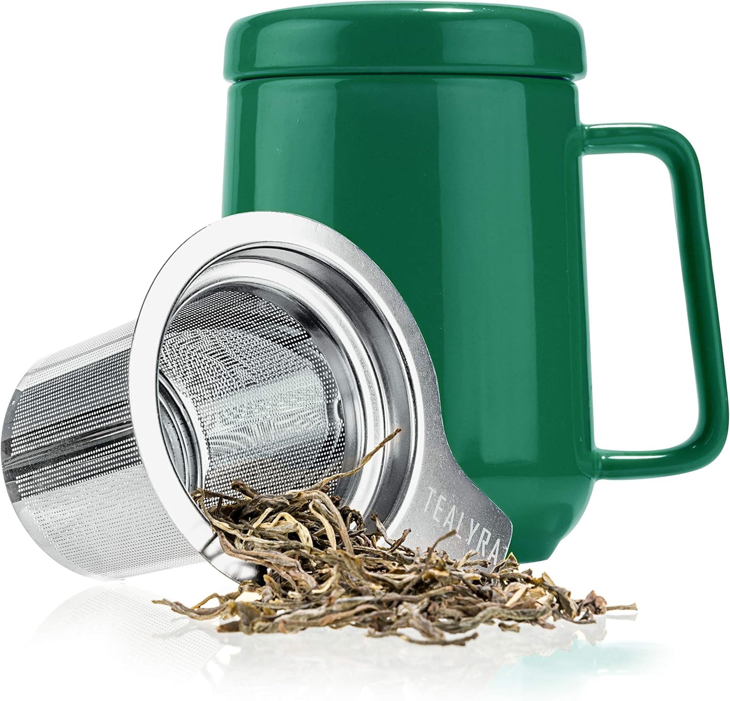Tealyra - Peak Ceramic Red Tea Cup Infuser - 19-ounce - Large Tea High-Fired Ceramic Mug with Lid and Stainless Steel Infuser - Tea-For-One Perfect Set for Office and Home Uses - 580 milliliter