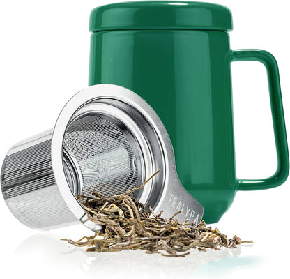 Tealyra - Peak Ceramic Red Tea Cup Infuser - 19-ounce - Large Tea High-Fired Ceramic Mug with Lid and Stainless Steel Infuser - Tea-For-One Perfect Set for Office and Home Uses - 580 milliliter