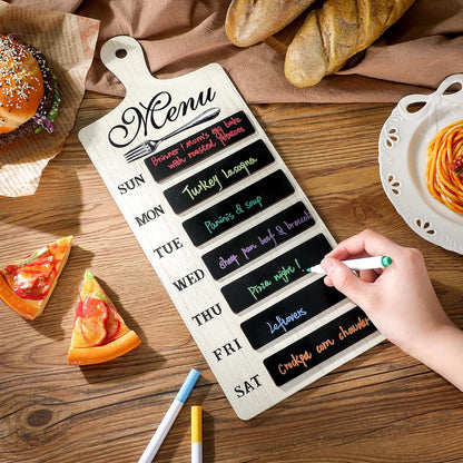 Weekly Menu Board Kitchen 16.5 x 6.3 Inches Wood Menu Planner Board with 7 Markers and Towel Kitchen Weekly Planner Plaque Wall Signs for Dinning Room Home Decor