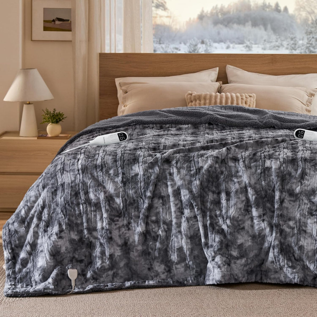 Bedsure Heated Blanket Throw, Soft Electric Blanket with Preheat, Cream