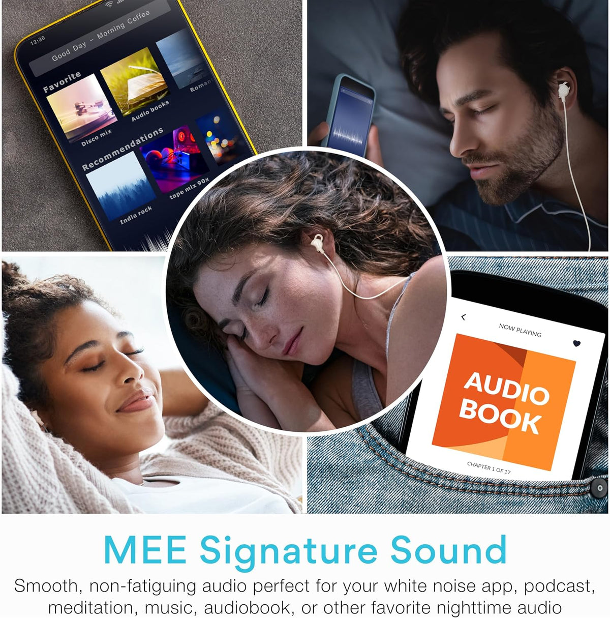 MEE audio SleepTones USB-C Wired Sleep Earbuds for Side Sleepers with Lightweight Low-Profile Silicone Earpieces, Noise Reduction Sleeping Headphones with Built-in Mic & Volume Controls (Beige)