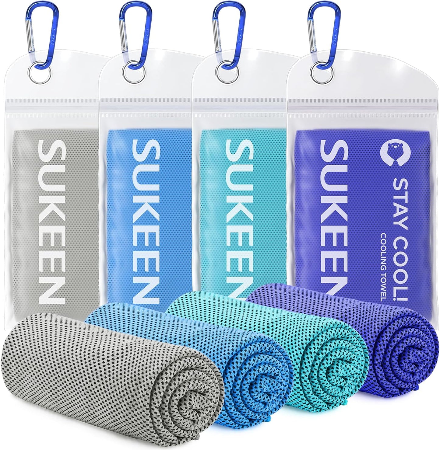 Sukeen 4 Pack Cooling Towels (40"x12") for Neck and Face Instant Cooling | Stay Cool in Hot Weather,Versatility,Soft,Breathable,Durability for Sports,Outdoor activities,Summer works in heat