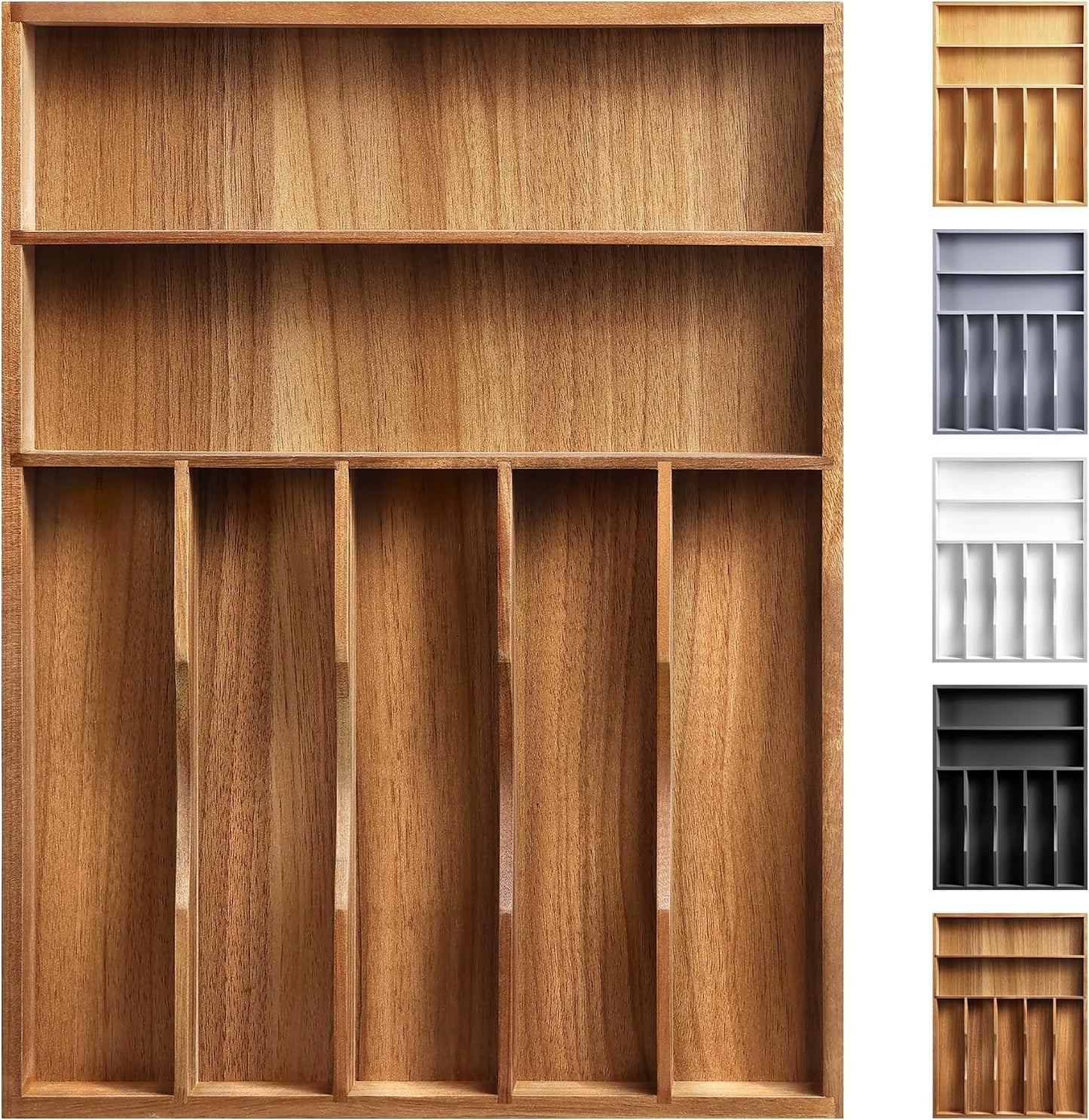 Expandable Bamboo Kitchen Drawer Organizer for Cutlery and Utensils, Adjustable Bamboo Wood Cutlery Tray in Drawer for Flatware and Silverware in Kitchen, (Natural)