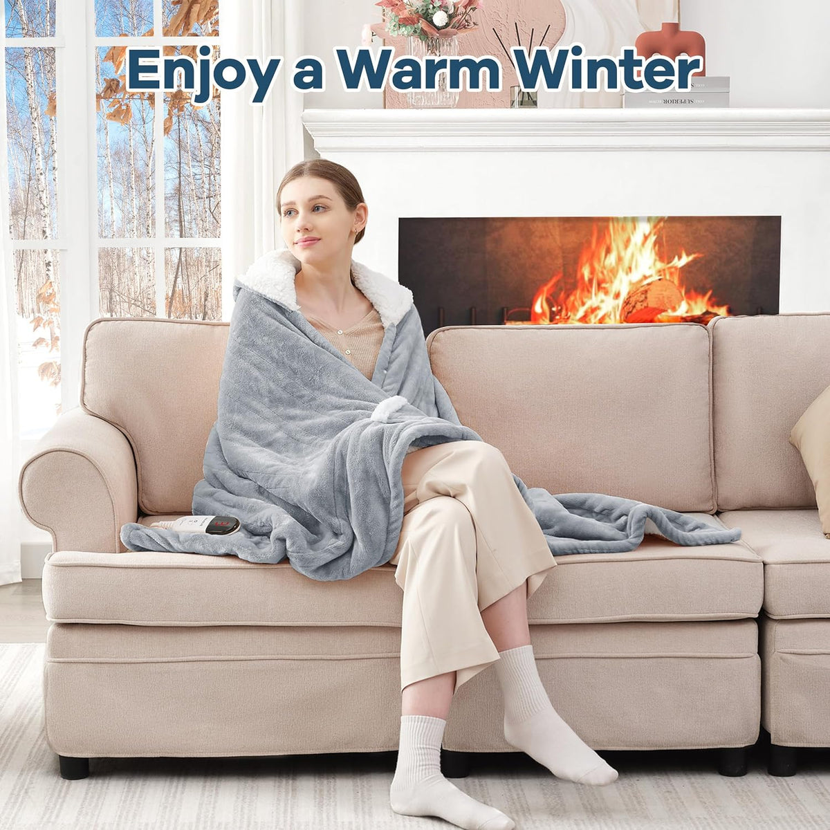 MAXEVE Heated Wearable Blanket with Foot Pocket & Sleeves Electric Snuggle