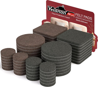 Felt Furniture Pads -56 Pcs(1+2)” Premium Felt Pads for Chair Legs Furniture, Floor Protectors for Hardwood Floors,Brown