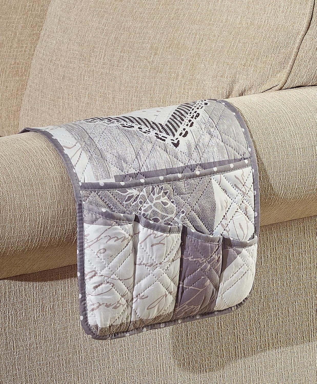 Brilliant Sunshine Burgundy Toile Floral Couch Armrest Cover, 35"×13" | Washable Magazine Holder, Armrest Organizer & Caddy on Sofa, Recliner, Armchair, Storage for Remote Controls, Phone, iPad