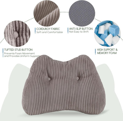 Lumbar Support Pillow for Recliner Chair/Accent Chair/Couch/Office Chair, Tufted Corduroy Back Support Cushion for Elderly, M-Shaped Recliner Cushions for Back Rest, Pain Relief, Reading, Dark Grey