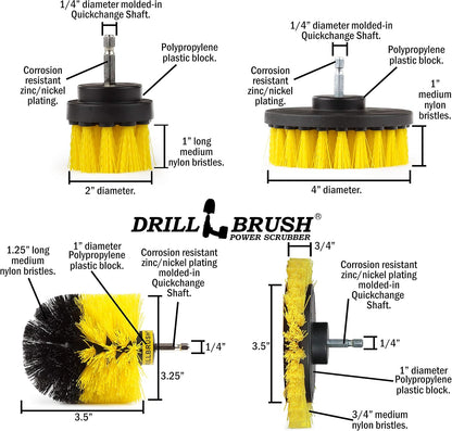 Yellow Drill Brush Attachments for Cleaning Shower, Grout Lines, Bathroom | Grout Cleaner Drillbrush Kit - Rotary Scrub Brush Tile Cleaner Drill Attachment for Crevices - Bathroom Tile Scrubber Set