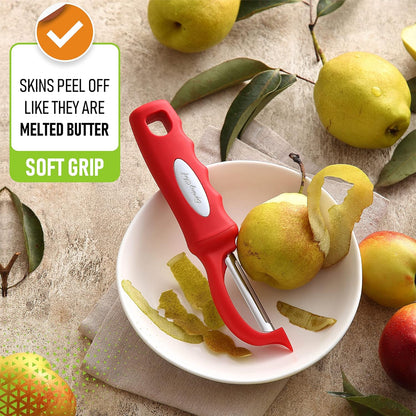 Spring Chef Swivel Potato Peeler for Kitchen w/ Soft Grip Handle, Mango | Premium Vegetable Peeler w/ Sharp Stainless Steel Blades, Multifunctional Food Peeler for Apple, Carrot, Cucumber, Fruit