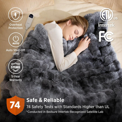 Bedsure Heated Blanket Electric Throw - Thick Striped Fast Heating Electric Blanket with Preheat Function, 6 Heat & 6 Timer (Up to 10H), 8H Auto Off, ETL Certified, Gifts for Women (50"x60", White)
