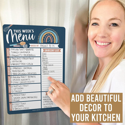 Hadley Designs Weekly Meal Planner for Fridge - Dinner Menu Board for Kitchen, Kraft Weekly Menu Board Dry Erase, Dry Erase Meal Planner for Fridge, Grocery List for Fridges with Conversion Chart