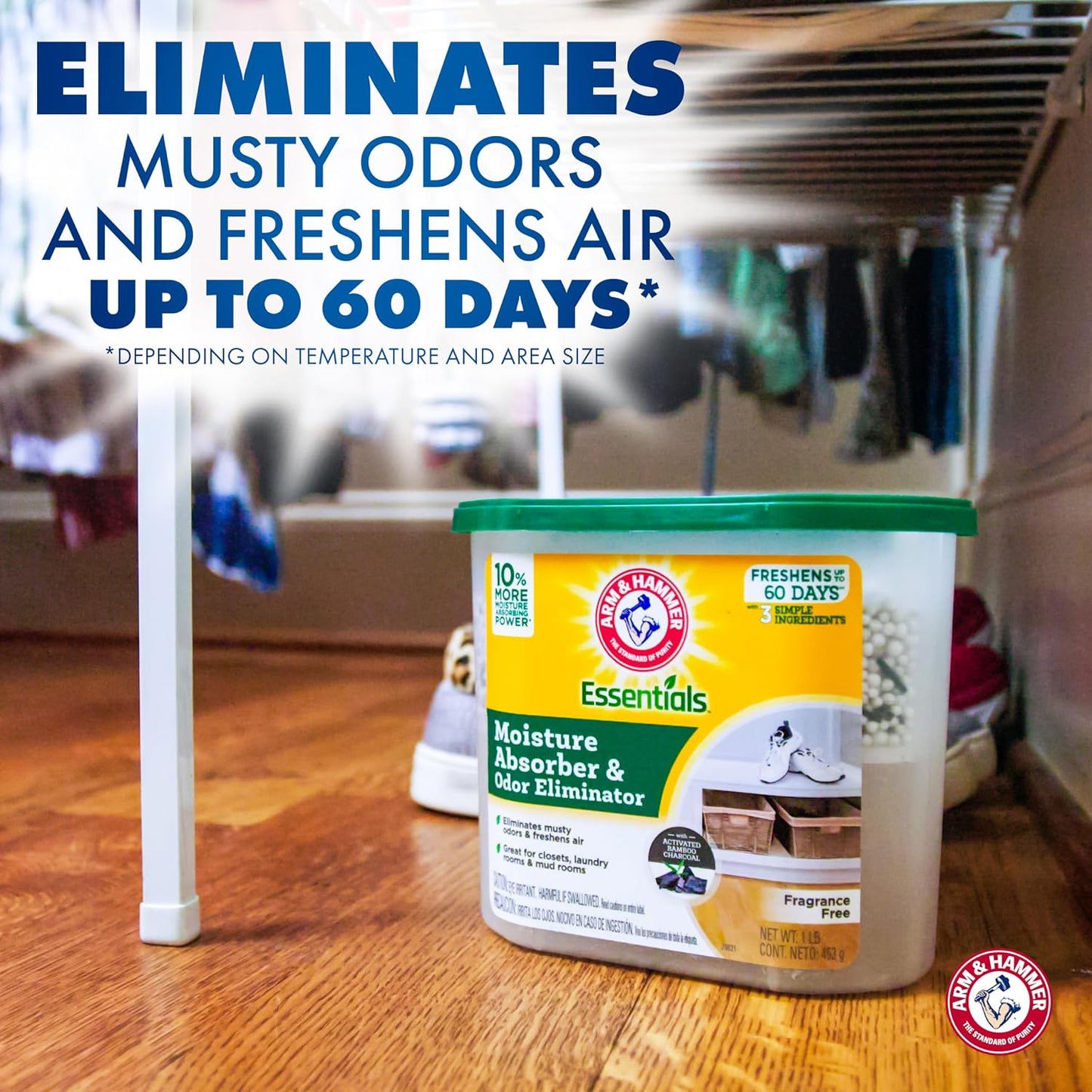 Arm & Hammer Fragrance Free Refillable Moisture Absorber and Odor Eliminator 14 oz. Tub