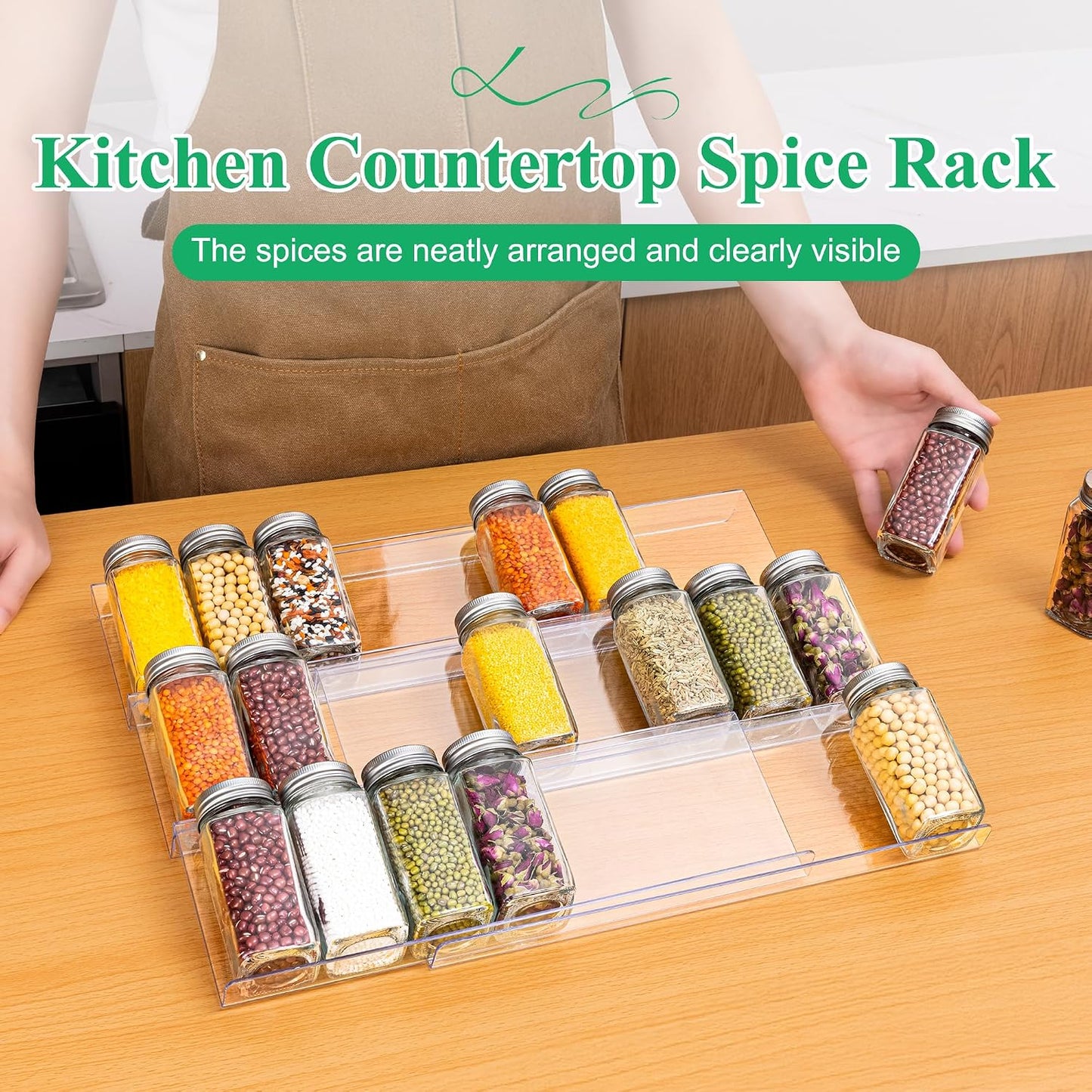 Imncya 8 Pack Spice Rack for Kitchen Drawer, Spice Drawer Organizer | Spice Storage, Expandable From 13" to 26", Spice Rack Tray for Cabinet, Countertop (Clear Acrylic, Jars not included)
