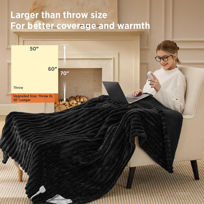 Bedsure Heated Blanket Electric Throw - Thick Striped Fast Heating Electric Blanket with Preheat Function, 6 Heat & 6 Timer (Up to 10H), 8H Auto Off, ETL Certified, Gifts for Women (50"x60", White)