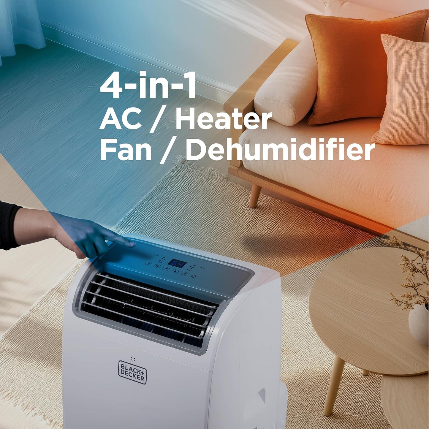 BLACK+DECKER Smart Portable Air Conditioner, 12,000 BTU, BPACT12WT, White | 8,000 BTU SACC for Rooms up to 550 Sq. Ft., Smart 3-in-1 Portable AC, Fan and Dehum with Follow Me Remote