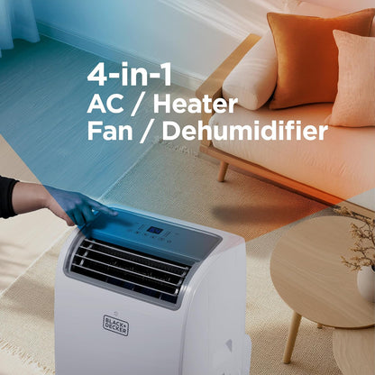 BLACK+DECKER Smart Portable Air Conditioner, 12,000 BTU, BPACT12WT, White | 8,000 BTU SACC for Rooms up to 550 Sq. Ft., Smart 3-in-1 Portable AC, Fan and Dehum with Follow Me Remote