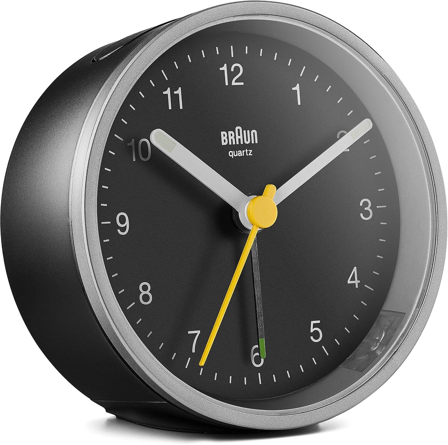 Braun Classic Analogue Alarm Clock with Snooze and Light, Quiet Quartz Movement, Crescendo Beep Alarm in White, Model BC12W.