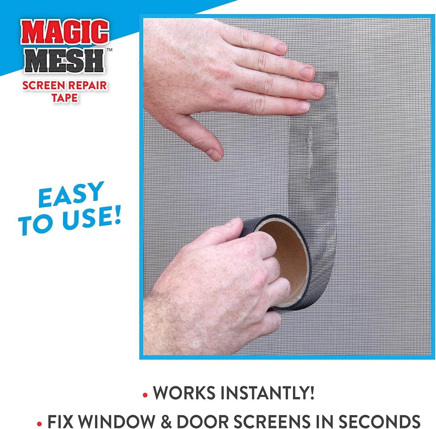 Magic Mesh Screen Repair Tape| Strong Adhesive, Instantly Mend & Repair Holes and Tears in Screen Windows, Doors, RVs & More | Size 9' x 2' (Pack of 1)