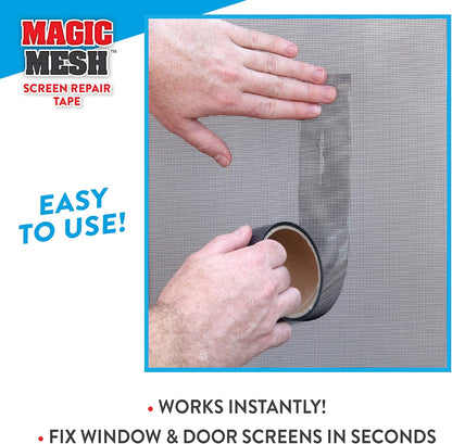 Magic Mesh Screen Repair Tape| Strong Adhesive, Instantly Mend & Repair Holes and Tears in Screen Windows, Doors, RVs & More | Size 9' x 2' (Pack of 1)