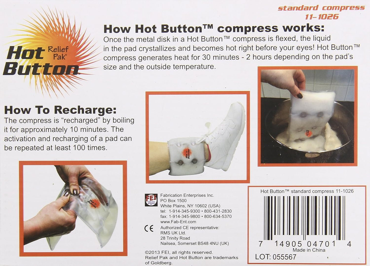 Relief Pak Hot Button Instant Reusable Hot Compress, Neck